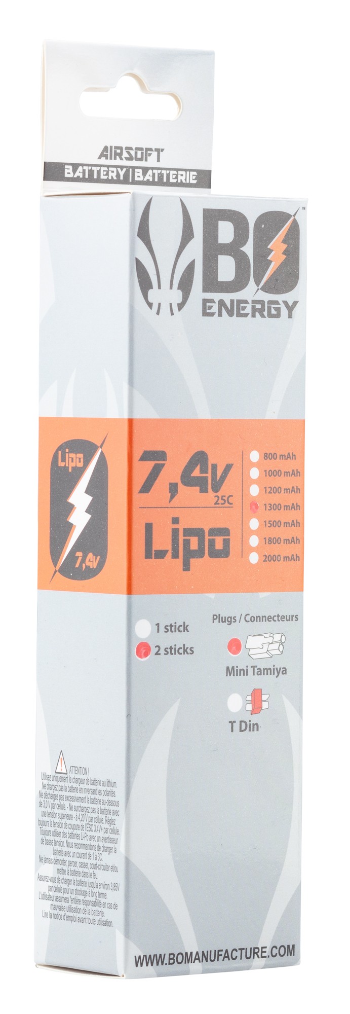 Photo 2 sticks batterie Lipo 2S 7.4V 1300mAh 25C